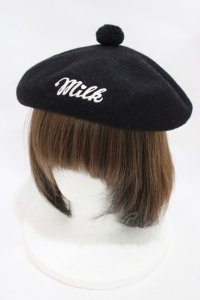 MILK / ロゴベレー  ブラック×ホワイト H-25-11-13-004-ML-AC-KB-ZH