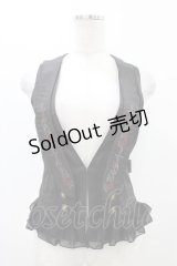 Ozz oneste / 薔薇刺繍フリルベスト  黒 H-25-11-13-039-OO-TO-KB-ZH