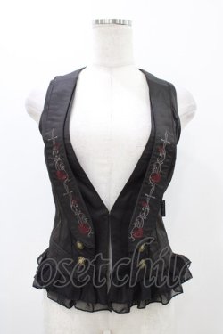 画像1: Ozz oneste / 薔薇刺繍フリルベスト  黒 H-25-11-13-039-OO-TO-KB-ZH