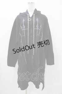 SEX POT ReVeNGe / チェーンフードプリントロングパーカー  ブラック H-25-11-13-043-SP-TO-KB-ZH