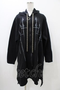 画像1: SEX POT ReVeNGe / チェーンフードプリントロングパーカー  ブラック H-25-11-13-043-SP-TO-KB-ZH