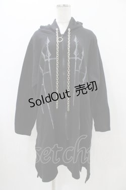 画像1: SEX POT ReVeNGe / チェーンフードプリントロングパーカー  ブラック H-25-11-13-043-SP-TO-KB-ZH