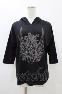 Deorart / プリントプルパーカー  ブラック H-25-11-13-046-PU-TO-KB-ZT454