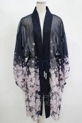 axes femme kawaii / 桜柄シアー着物風羽織 M ネイビー H-25-11-13-1036-AX-TO-NS-ZH