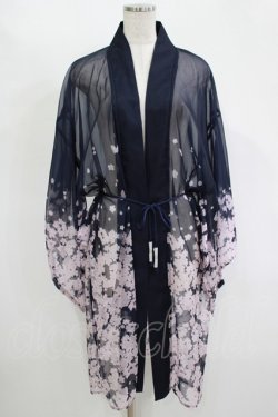 画像1: axes femme kawaii / 桜柄シアー着物風羽織 M ネイビー H-25-11-13-1036-AX-TO-NS-ZH