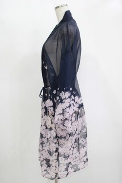 画像2: axes femme kawaii / 桜柄シアー着物風羽織 M ネイビー H-25-11-13-1036-AX-TO-NS-ZH