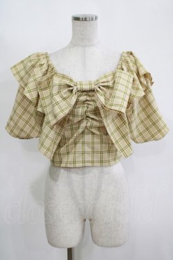 画像1: one after another NICE CLAUP / リボンチェックシャツ  イエロー H-25-11-13-1051-PU-BL-NS-ZH