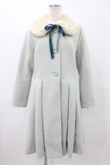 Leur Getter / フラワーレースファー衿付コート M ミント H-25-11-13-014-LU-CO-KB-ZH