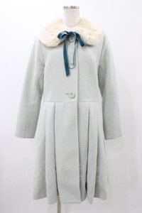 Leur Getter / フラワーレースファー衿付コート M ミント H-25-11-13-014-LU-CO-KB-ZH