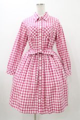 MILK / ギンガムロングワンピース  ピンク H-25-11-13-018-ML-OP-KB-ZH