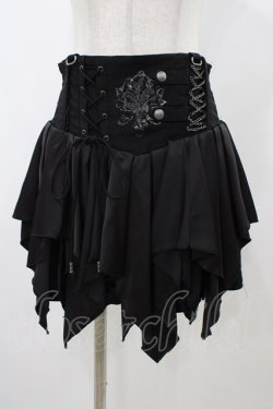 画像1: Ozz oneste / 刺繍イレギュラーハイウエストスカート  ブラック H-25-11-13-034-OO-SK-KB-ZH