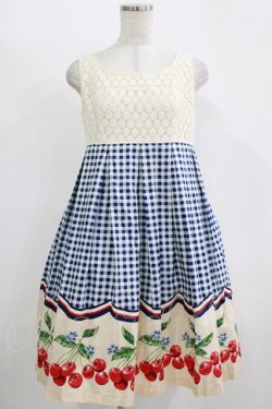 画像1: Emily Temple cute / ギンガムチェリーノースリーブワンピース  コン H-25-11-14-1004-ET-OP-KB-ZH