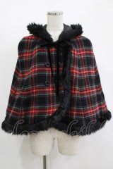 PEACE NOW / くま耳フードケープ  ブラック×チェック H-25-11-14-1015-PU-TO-KB-ZH