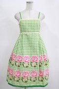Emily Temple cute / ギンガム＆バラノースリーブワンピース  グリーン H-25-11-14-1003-ET-OP-KB-ZH