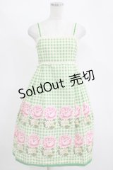 Emily Temple cute / ギンガム＆バラノースリーブワンピース  グリーン H-25-11-14-1003-ET-OP-KB-ZH