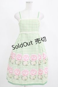 Emily Temple cute / ギンガム＆バラノースリーブワンピース  グリーン H-25-11-14-1003-ET-OP-KB-ZH