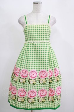 画像1: Emily Temple cute / ギンガム＆バラノースリーブワンピース  グリーン H-25-11-14-1003-ET-OP-KB-ZH