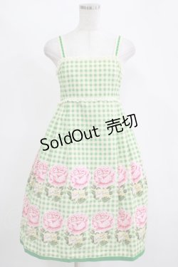 画像1: Emily Temple cute / ギンガム＆バラノースリーブワンピース  グリーン H-25-11-14-1003-ET-OP-KB-ZH