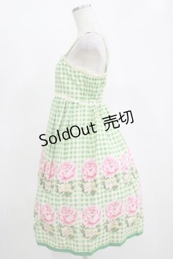 画像2: Emily Temple cute / ギンガム＆バラノースリーブワンピース  グリーン H-25-11-14-1003-ET-OP-KB-ZH