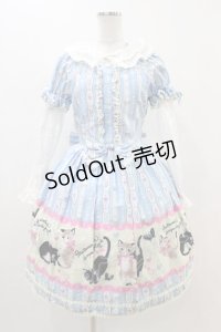 metamorphose / ねこ柄ワンピース Free サックス H-25-11-14-031-ME-OP-NS-ZH