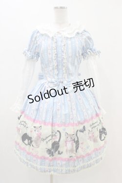 画像1: metamorphose / ねこ柄ワンピース Free サックス H-25-11-14-031-ME-OP-NS-ZH