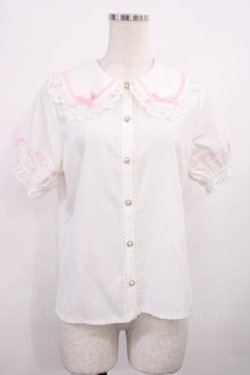 画像1: axes femme kawaii / 梯子レース半袖ブラウス M オフ H-25-11-15-031-AX-BL-NS-ZH