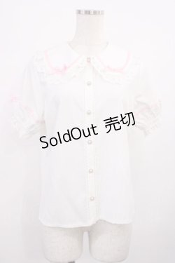 画像1: axes femme kawaii / 梯子レース半袖ブラウス M オフ H-25-11-15-031-AX-BL-NS-ZH