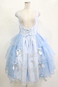 metamorphose / 【プラスサイズ】Mellifluous フロントあきフリルジャンパースカート プラスサイズ サックス H-25-11-15-1001-ME-OP-NS-ZH