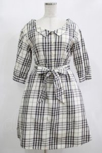 MAJESTIC LEGON / ウエストリボン付きチェックワンピース M アイボリー H-25-11-15-1028-LO-OP-NS-ZH