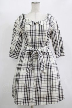 画像1: MAJESTIC LEGON / ウエストリボン付きチェックワンピース M アイボリー H-25-11-15-1028-LO-OP-NS-ZH