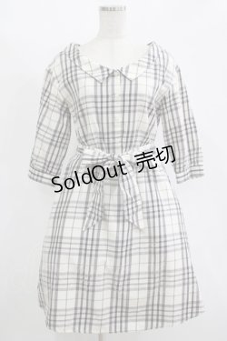 画像1: MAJESTIC LEGON / ウエストリボン付きチェックワンピース M アイボリー H-25-11-15-1028-LO-OP-NS-ZH