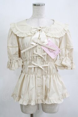 画像1: metamorphose / 【プラスサイズ】ハートレースシャーリング半袖ブラウス プラスサイズ 生成り H-25-11-15-1048-ME-BL-NS-ZH