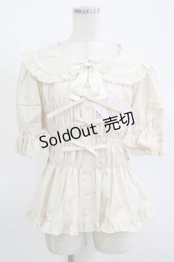 画像1: metamorphose / 【プラスサイズ】ハートレースシャーリング半袖ブラウス プラスサイズ 生成り H-25-11-15-1048-ME-BL-NS-ZH