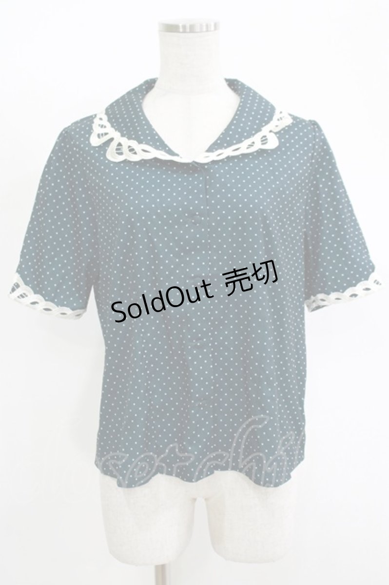 画像1: an another angelus / レース使い開衿ブラウス Free GREEN×WH H-25-11-15-1054-CA-BL-YZ-ZH (1)