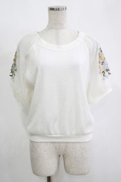 画像1: axes femme / 花刺繍×チュール袖プルオーバー M オフ H-25-11-15-1063-AX-TO-NS-ZH