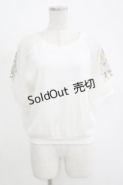 画像1: axes femme / 花刺繍×チュール袖プルオーバー M オフ H-25-11-15-1063-AX-TO-NS-ZH