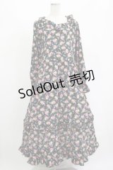 FLC / 星名桜子/2WAY花柄フリルワンピース L ブラック H-25-11-15-1007-LO-OP-NS-ZH