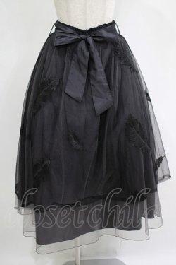 画像1: axes femme / フェザー刺繍チュールスカート M ネイビー H-25-11-15-1084-AX-SK-NS-ZH