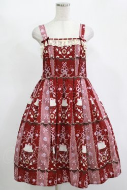 画像1: axes femme kawaii / お菓子柄ジャンパースカート M ワイン H-25-11-15-1002-AX-OP-NS-ZH