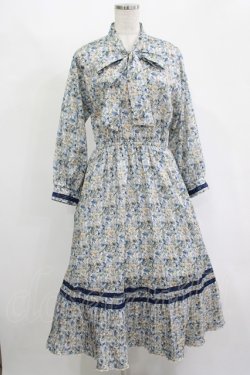 画像1: axes femme / 小花柄ボータイワンピース Free ブルー H-25-11-15-1013-AX-OP-NS-ZH