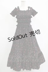 Ank Rouge / Cherryシャーリングロングワンピース M ブラック H-25-11-15-1016-CA-OP-NS-ZH