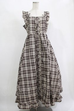 画像1: FLC / 皆方由衣コラボ/チェックフリルジャンパースカート L ブラウン H-25-11-15-1020-LO-OP-NS-ZH