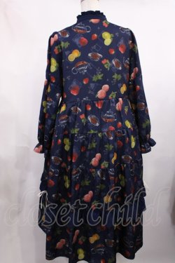 画像2: axes femme / フルーツティ柄ティアードワンピース M ネイビー H-25-11-15-011-AX-OP-NS-ZH