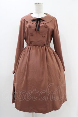 画像1: Fi.n.t / リボンタイ付きダブル釦ワンピース Free PINK BROWN H-25-11-16-1018-CA-OP-NS-ZH