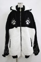 LISTEN FLAVOR / 猫耳肉球ファイヤーボアブルゾン  ブラック×ホワイト H-25-11-17-034-PU-JA-KB-ZH