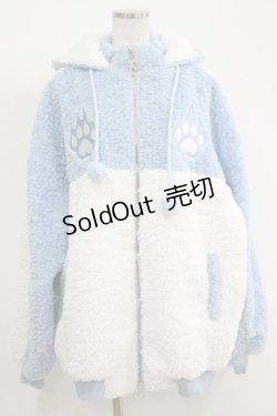 画像1: LISTEN FLAVOR / 猫耳肉球ファイヤーボアブルゾン  ライトブルー×ホワイト H-25-11-17-035-PU-JA-KB-ZH