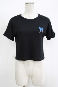 LISTEN FLAVOR / BASICモルフォ刺繍Tee  ブラック H-25-11-17-064-PU-TO-KB-ZT464