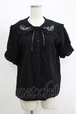 画像1: LISTEN FLAVOR / リボン付フリルセーラーブラウス  ブラック H-25-11-17-065-PU-BL-KB-ZT369