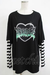 LISTEN FLAVOR / ハートメタルロゴレイヤード風ロンT  ブラック H-25-11-17-067-PU-TO-KB-ZH