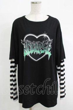 画像1: LISTEN FLAVOR / ハートメタルロゴレイヤード風ロンT  ブラック H-25-11-17-067-PU-TO-KB-ZH